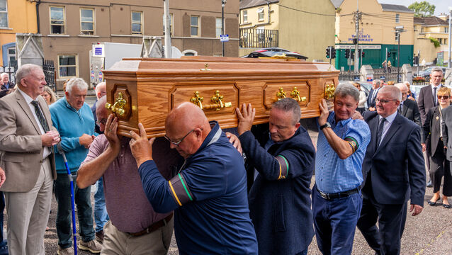 <p>The coffin of Cork hurling and football legend Jimmy Lynam being carried into the North Cathedral by family members for his funeral Mass yesterday. Picture: Noel Sweeney.</p> <p>The coffin of Cork hurling and football legend Jimmy Lynam being carried into the North Cathedral by family members for his funeral Mass yesterday. Picture: Noel Sweeney.</p>