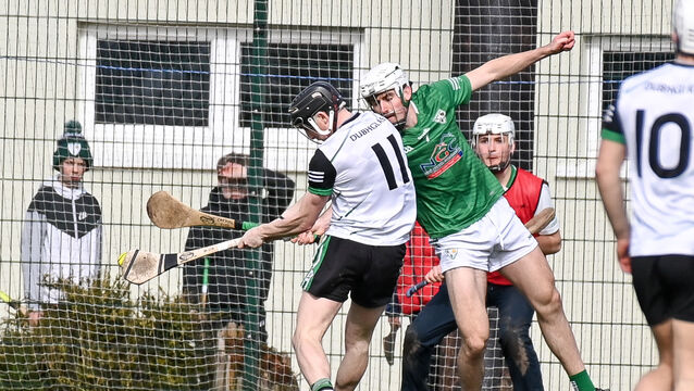 <p> Douglas' Mark O'Brien hammers the ball to the Killeagh net despite the efforts of Cathal Fitzgibbon during their Cork SHL clash in Killeagh.</p> <p> Douglas' Mark O'Brien hammers the ball to the Killeagh net despite the efforts of Cathal Fitzgibbon during their Cork SHL clash in Killeagh.</p>