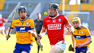 <p>Cork's Zack Biggane racing on to the sliotar ahead of Clare's Matthew O'Halloran and Jamie Moylan during last Wednesday's Fulfil Munster U20HC clash at SuperValu Páirc Uí Chaoimh. Picture: Eddie O'Hare</p> <p>Cork's Zack Biggane racing on to the sliotar ahead of Clare's Matthew O'Halloran and Jamie Moylan during last Wednesday's Fulfil Munster U20HC clash at SuperValu Páirc Uí Chaoimh. Picture: Eddie O'Hare</p>