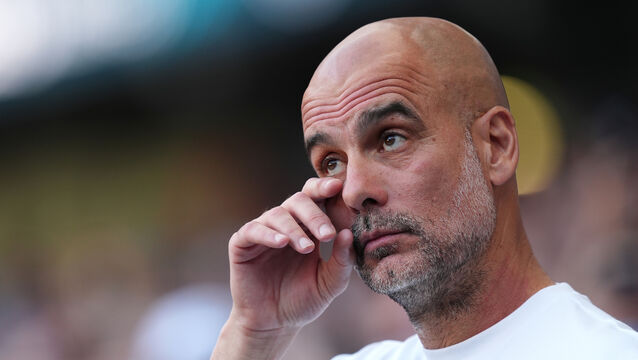 <p>Manchester City manager Pep Guardiola during the presentation following his final game after the Premier League match at the Etihad Stadium, Manchester.</p> <p>Manchester City manager Pep Guardiola during the presentation following his final game after the Premier League match at the Etihad Stadium, Manchester.</p>