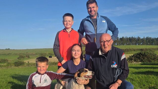 <p>Tristan O'Herliny (back right) and family with Starlight of Kerry Pike/Fair Hill harriers winner of the Mayfield Puppy draghunt also included Tim O'Callaghan. </p> <p>Tristan O'Herliny (back right) and family with Starlight of Kerry Pike/Fair Hill harriers winner of the Mayfield Puppy draghunt also included Tim O'Callaghan. </p>