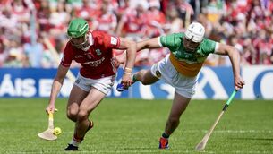 <p>Cork hurler Brian Roche sails past Offaly's Ross Ravenhill in the All-Ireland quarter-final at Semple Stadium. Picture: Noel Sweeney</p> <p>Cork hurler Brian Roche sails past Offaly's Ross Ravenhill in the All-Ireland quarter-final at Semple Stadium. Picture: Noel Sweeney</p>
