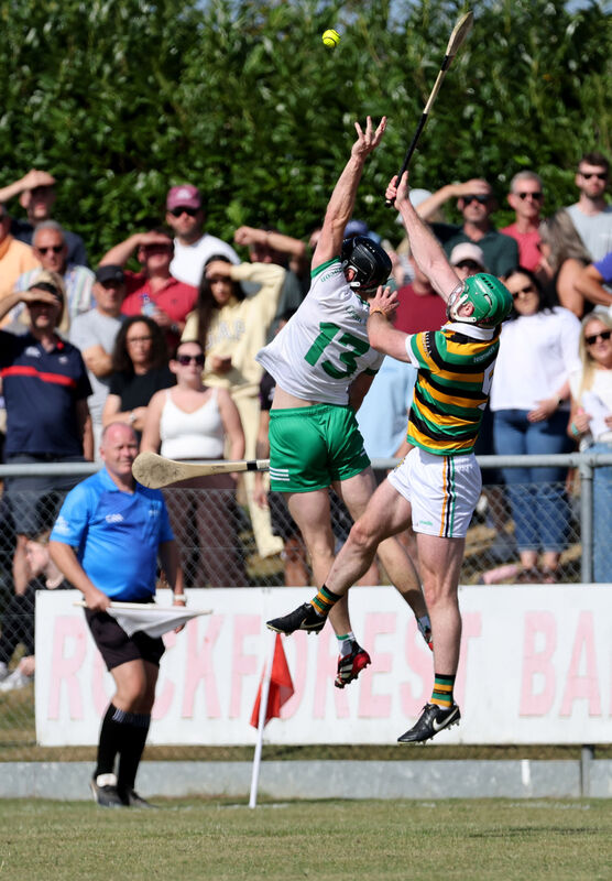 Luke Horgan, Glen Rovers, and Daniel O'Connell, Kanturk, under the dropping ball. Picture: Jim Coughlan. Luke Horgan, Glen Rovers, and Daniel O'Connell, Kanturk, under the dropping ball. Picture: Jim Coughlan.