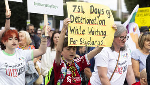 <p>Friedreich's Ataxia campaigners protest in Dublin to push for Skyclarys approval in Ireland. Picture: Sam Boal/Collins Photos</p> <p>Friedreich's Ataxia campaigners protest in Dublin to push for Skyclarys approval in Ireland. Picture: Sam Boal/Collins Photos</p>
