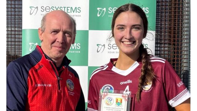 <p>Sile Óg Walsh, Bishopstown, is presented with The Echo Player of the Match in the Premier Junior Championship final by Padraic Treacy, Cork Camogie chairman.</p> <p>Sile Óg Walsh, Bishopstown, is presented with The Echo Player of the Match in the Premier Junior Championship final by Padraic Treacy, Cork Camogie chairman.</p>