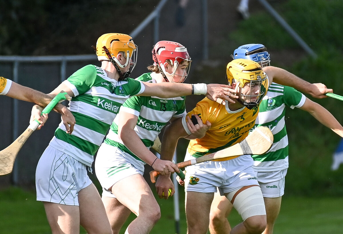 Dungourney's Richie Harney breaks out of defence under pressure from Valley Rovers' Joe Twohig and Evan O'Shea. Picture: David Keane. Dungourney's Richie Harney breaks out of defence under pressure from Valley Rovers' Joe Twohig and Evan O'Shea. Picture: David Keane.