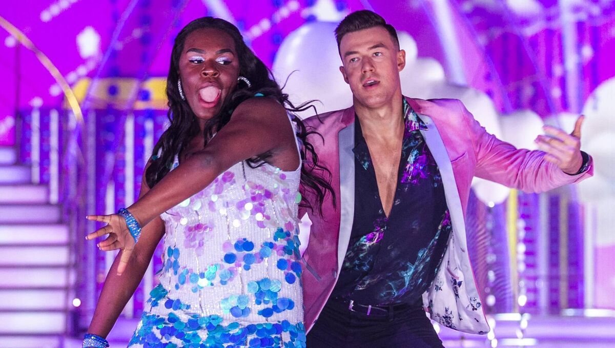 Demi Isaac Oviawe with Kai Widdrington during Dancing With The Stars. Demi Isaac Oviawe with Kai Widdrington during Dancing With The Stars.