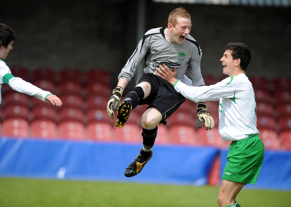 Greenwood goalkeeper Damien Cahalane celebrates his goal with John Egan. Picture: Eddie O'Hare Greenwood goalkeeper Damien Cahalane celebrates his goal with John Egan. Picture: Eddie O'Hare