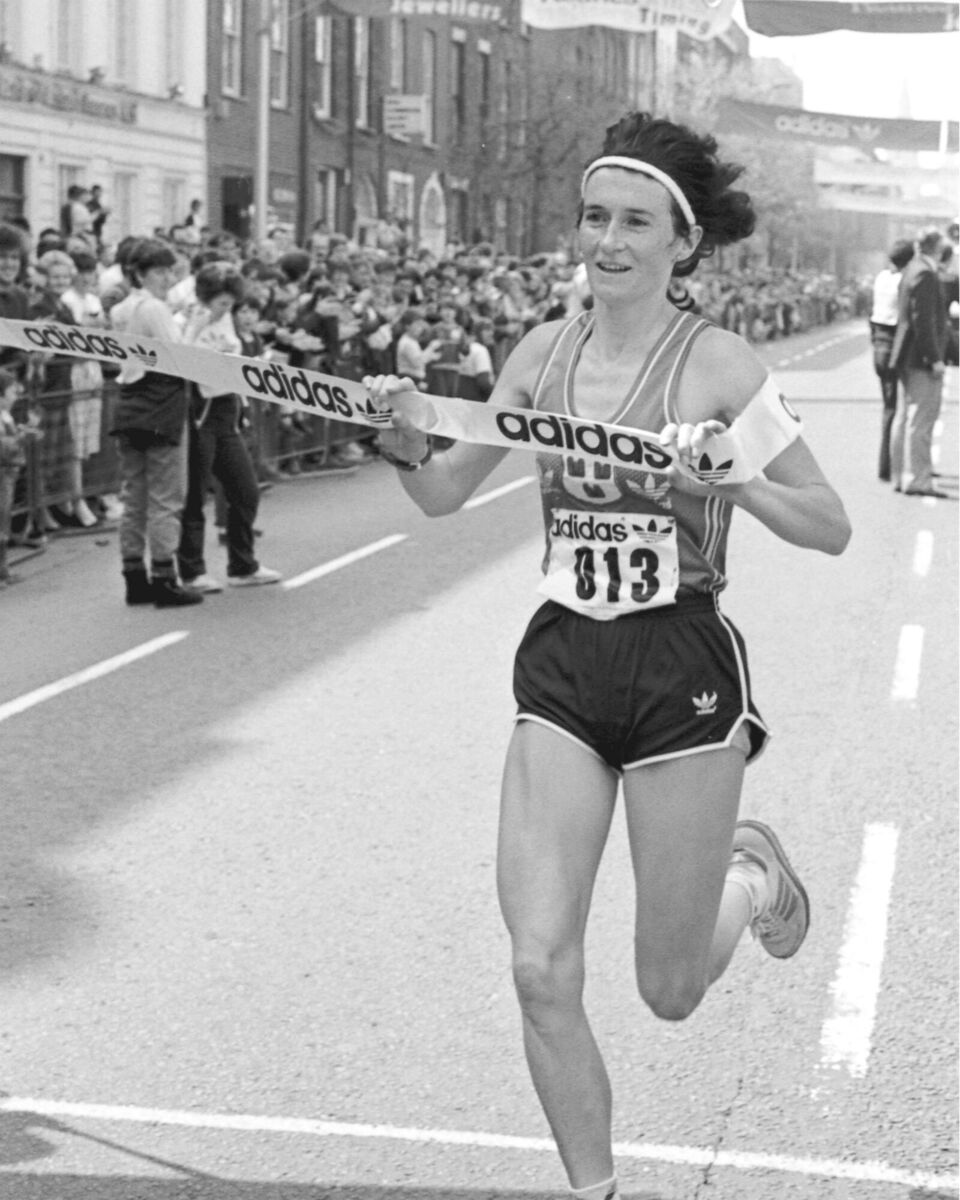 Deirdre Nagle crosses the line at the Cork City Marathon in 1984. Deirdre Nagle crosses the line at the Cork City Marathon in 1984.