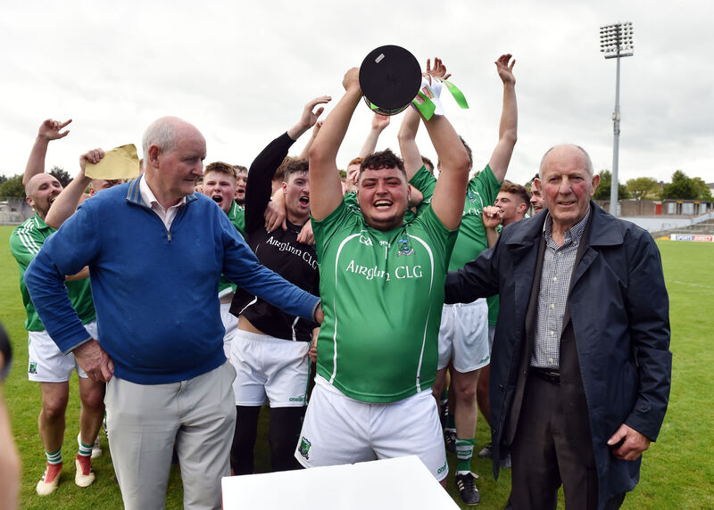 Araglen's captain Oisin Hickey with Pat Horgan, Vice chairman County board and Mick Lyons ,club delegate after defeating Freemount in the Co-Op Superstores J'B' HC 2020 final at Pairc Ui Rinn . Picture: Eddie O'Hare Araglen's captain Oisin Hickey with Pat Horgan, Vice chairman County board and Mick Lyons ,club delegate after defeating Freemount in the Co-Op Superstores J'B' HC 2020 final at Pairc Ui Rinn . Picture: Eddie O'Hare