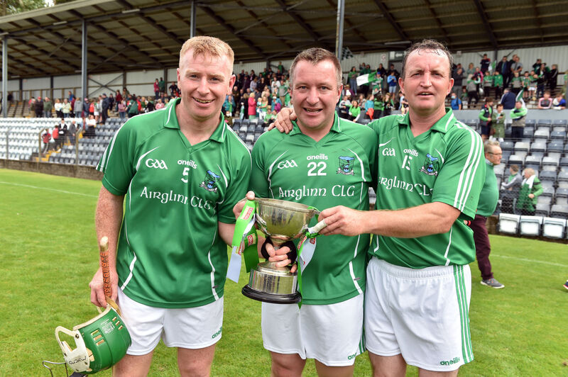 Araglen players Thomas Kenneally, Dave Browne and James Kearney, winners back in 1999, celebrate after defeating Freemount in the Co-Op Superstores J'B' HC 2020 final at Pairc Ui Rinn . Picture: Eddie O'Hare Araglen players Thomas Kenneally, Dave Browne and James Kearney, winners back in 1999, celebrate after defeating Freemount in the Co-Op Superstores J'B' HC 2020 final at Pairc Ui Rinn . Picture: Eddie O'Hare
