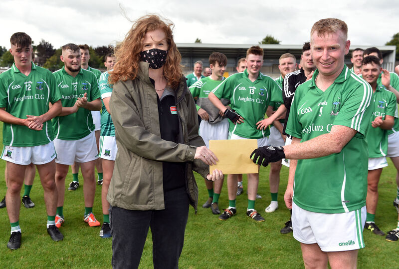 Deirdre Wall, Co Op Superstores presents 'man of the match' award to Araglen's Thomas Kenneally after defeating Freemount in the Co-Op Superstores J'B' HC 2020 final at Pairc Ui Rinn . Picture: Eddie O'Hare Deirdre Wall, Co Op Superstores presents 'man of the match' award to Araglen's Thomas Kenneally after defeating Freemount in the Co-Op Superstores J'B' HC 2020 final at Pairc Ui Rinn . Picture: Eddie O'Hare