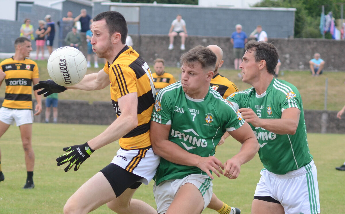 Na Piarsaigh's Padraig Guest juggles with the ball despite the challenge from Kyle O'Shea and Jake O'Donoghue of Aghada during the recent PIFC match in Carrigtwohill. Picture: Howard Crowdy Na Piarsaigh's Padraig Guest juggles with the ball despite the challenge from Kyle O'Shea and Jake O'Donoghue of Aghada during the recent PIFC match in Carrigtwohill. Picture: Howard Crowdy