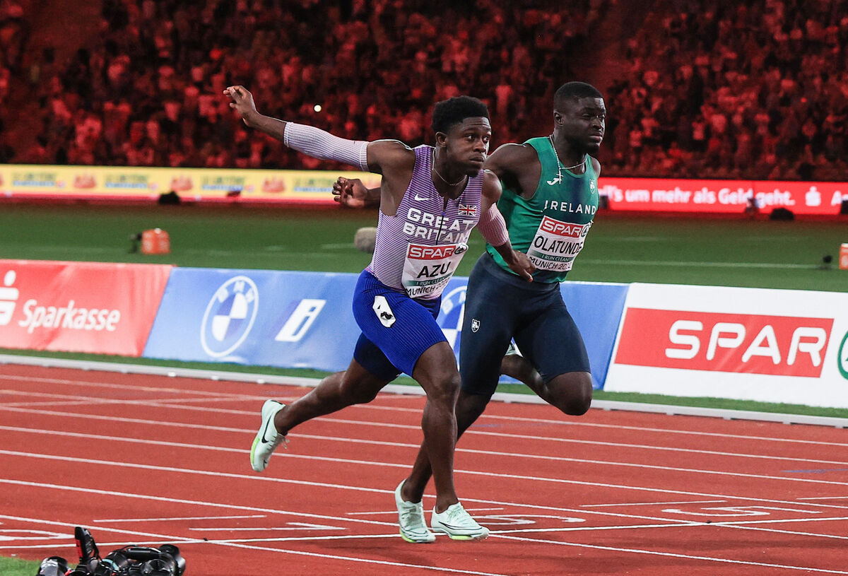 Ireland’s Israel Olatunde crosses the line in the Men’s 100m final. Picture: INPHO/Tom Maher Ireland’s Israel Olatunde crosses the line in the Men’s 100m final. Picture: INPHO/Tom Maher