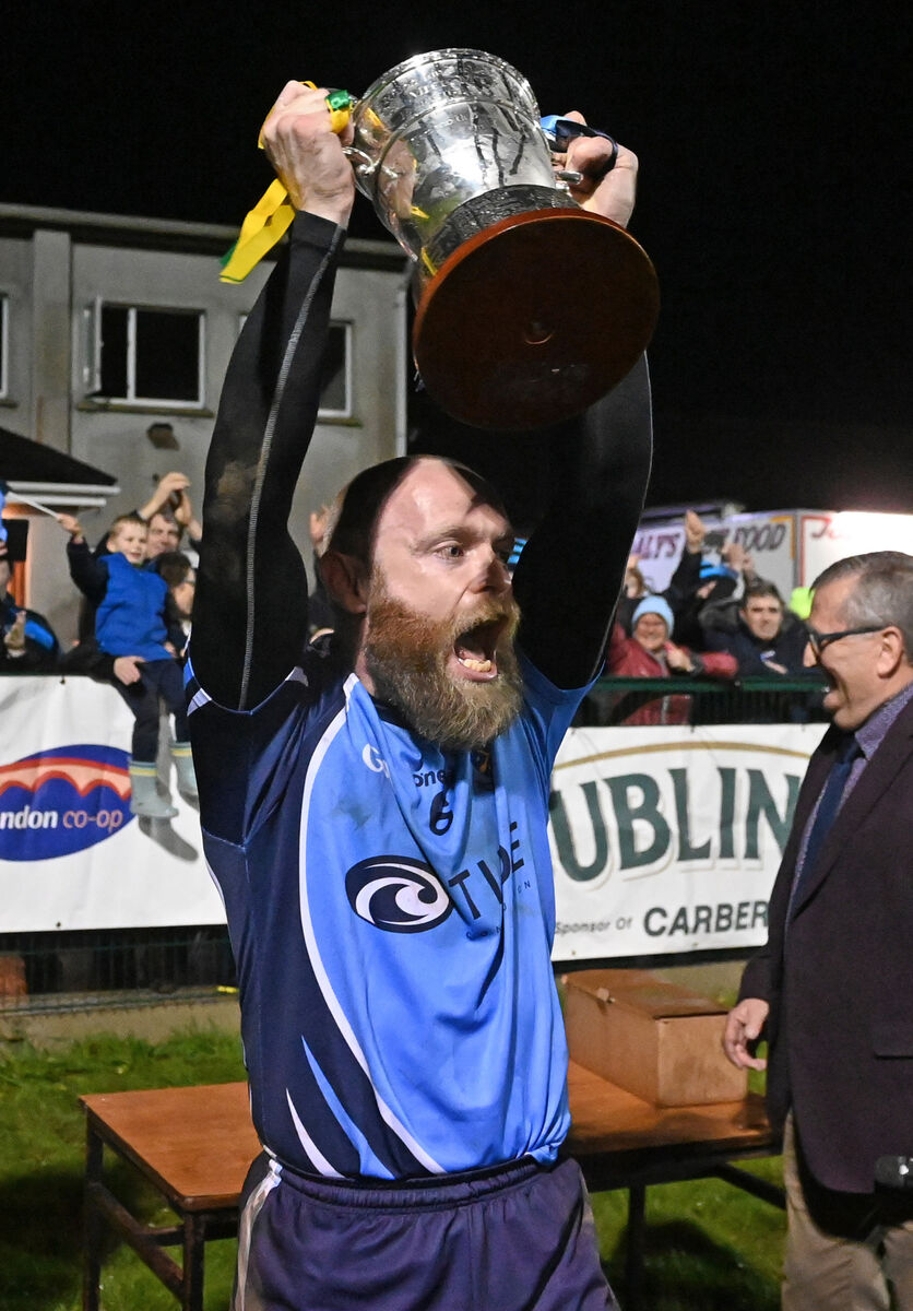 Barryroe captain Martin Collins raises the trophy after defeating Kilmacabea in the Bandon Co-Op West Cork JAFC final at Dunmanway. Picture; Eddie O'Hare Barryroe captain Martin Collins raises the trophy after defeating Kilmacabea in the Bandon Co-Op West Cork JAFC final at Dunmanway. Picture; Eddie O'Hare
