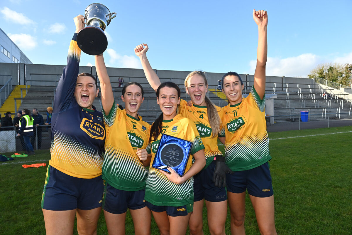 Glanmire players Ava Carey, Ellen Twomey (captain), Ally McCarthy, player of the match, Kayla O'Connor and Niamh McAllen celebrate. Picture: Dan Linehan Glanmire players Ava Carey, Ellen Twomey (captain), Ally McCarthy, player of the match, Kayla O'Connor and Niamh McAllen celebrate. Picture: Dan Linehan