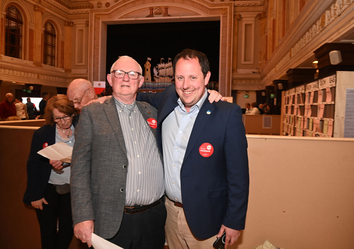 Labour Party members Finbarr O’Sullivan, and Peter Horgan at the local election count at City Hall last June. Picture: Larry Cummins. Labour Party members Finbarr O’Sullivan, and Peter Horgan at the local election count at City Hall last June. Picture: Larry Cummins.