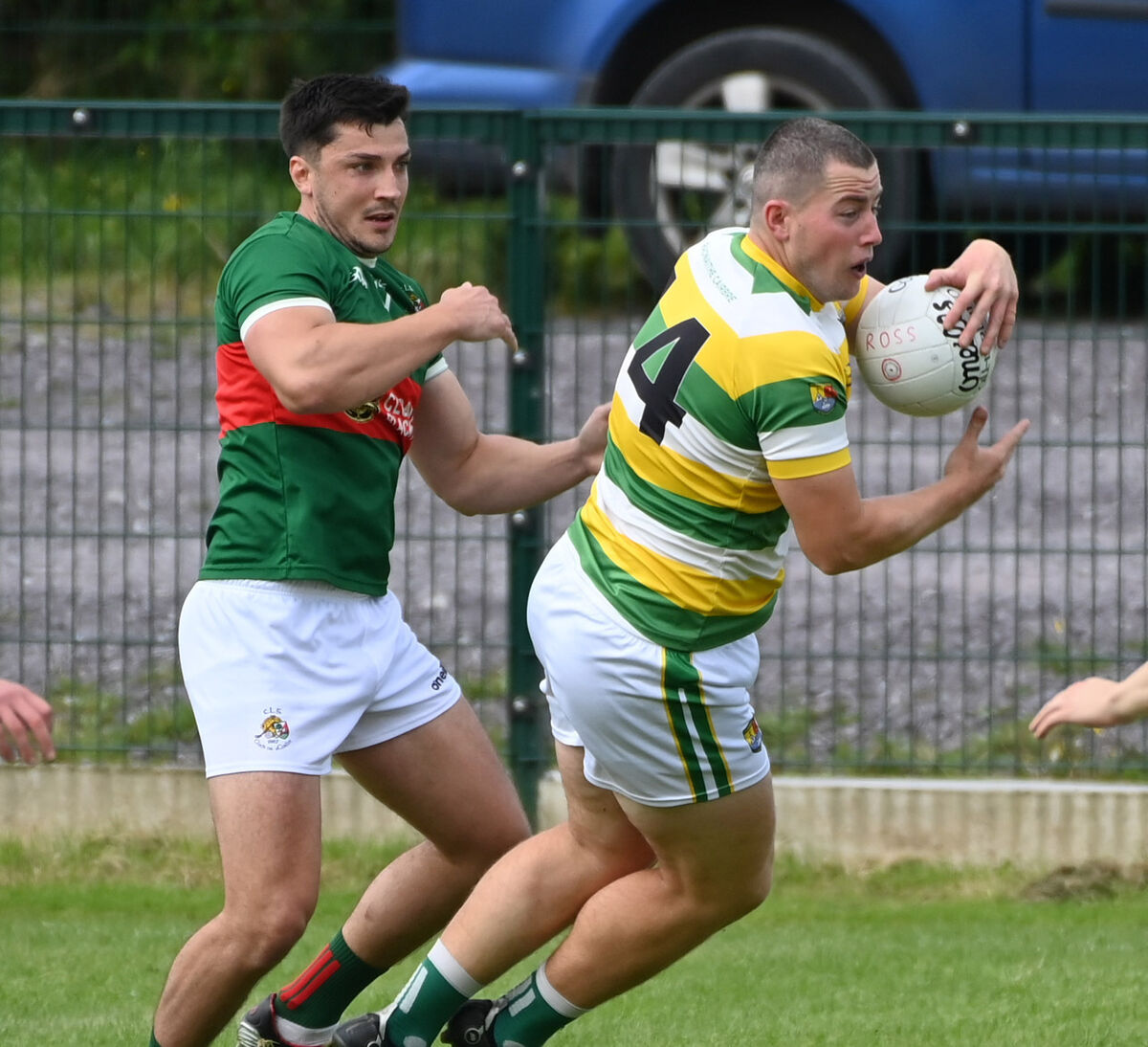Carbery Rangers' Mark Hodnett wins the ball from Clonakilty's Killian Eady during the McCarthy Insurance Group Cork Premier SFC at Dunmanway. Picture: Eddie O'Hare Carbery Rangers' Mark Hodnett wins the ball from Clonakilty's Killian Eady during the McCarthy Insurance Group Cork Premier SFC at Dunmanway. Picture: Eddie O'Hare