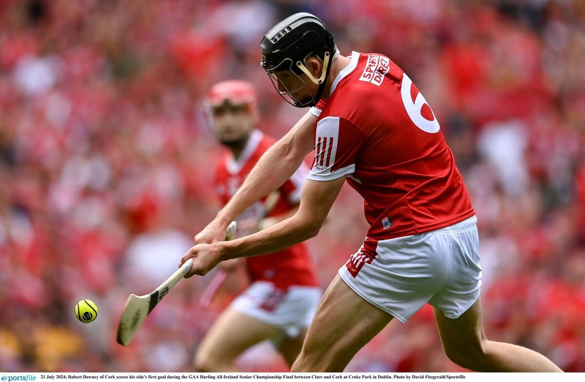 New Cork captain Robert Downey hitting the net in the All-Ireland final. Picture: David Fitzgerald/Sportsfile New Cork captain Robert Downey hitting the net in the All-Ireland final. Picture: David Fitzgerald/Sportsfile