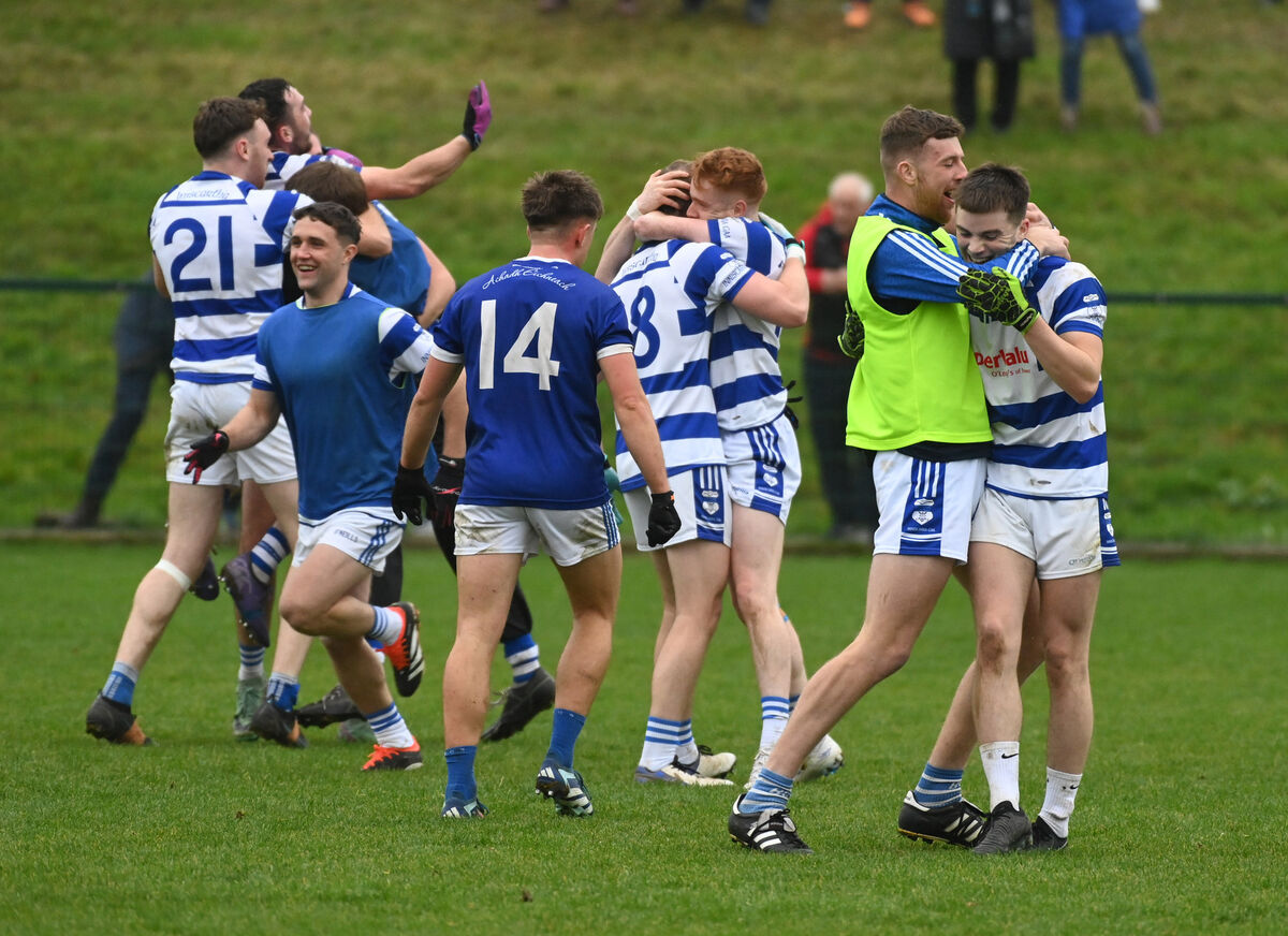 Joy for Inniscarra players at the final whistle after defeating Aghinagh in the Ross Oil Muskerry JAFC final replay at Grenagh. Picture: Eddie O'Hare Joy for Inniscarra players at the final whistle after defeating Aghinagh in the Ross Oil Muskerry JAFC final replay at Grenagh. Picture: Eddie O'Hare