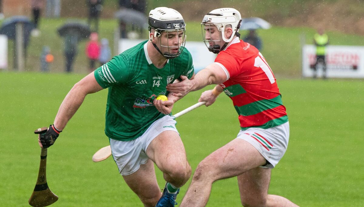 Cormac Murphy of Carraig Na bhFear attempts to hold back Killeagh's Barry Walsh during the East Cork Oil East Cork JAHC final in Castlemartyr. Picture: Howard Crowdy Cormac Murphy of Carraig Na bhFear attempts to hold back Killeagh's Barry Walsh during the East Cork Oil East Cork JAHC final in Castlemartyr. Picture: Howard Crowdy