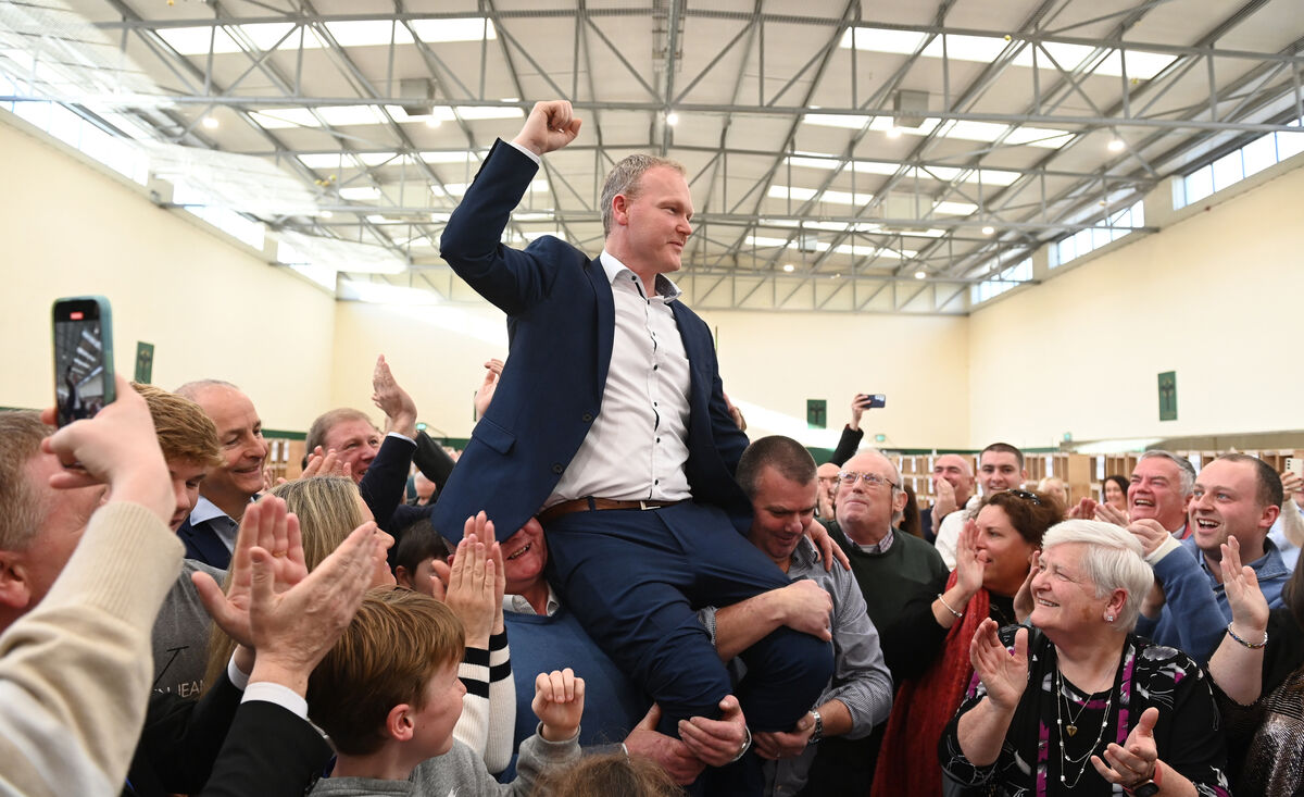 Celebrations for newly elected TD Seamus McGrath, taking the seat of his departing brother and now EU Commissoner Michael McGrath at the general election count centre at Nemo Rangers on Sunday afternoon. Pic Larry Cummins #GE24 Celebrations for newly elected TD Seamus McGrath, taking the seat of his departing brother and now EU Commissoner Michael McGrath at the general election count centre at Nemo Rangers on Sunday afternoon. Pic Larry Cummins #GE24
