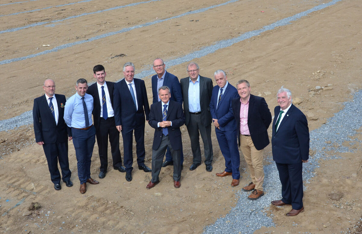 Pictured on the site of the new astro pitch at Ballea Park in Carrigaline were Michael O'Regan, secretary Carrigaline Utd AFC; Walter Halleran, FAI; Tim Mawe, Treasurer Carrigaline Utd FC; John Delaney, CEO FAI; Willie Walsh, Club Chairman; Minister Simon Coveney TD; Barry Duggan, Vice Chairman; Ken Dennehy, PRO; Michael McGrath TD and Tony Fitzgerald, President FAI. Picture: Howard Crowdy Pictured on the site of the new astro pitch at Ballea Park in Carrigaline were Michael O'Regan, secretary Carrigaline Utd AFC; Walter Halleran, FAI; Tim Mawe, Treasurer Carrigaline Utd FC; John Delaney, CEO FAI; Willie Walsh, Club Chairman; Minister Simon Coveney TD; Barry Duggan, Vice Chairman; Ken Dennehy, PRO; Michael McGrath TD and Tony Fitzgerald, President FAI. Picture: Howard Crowdy