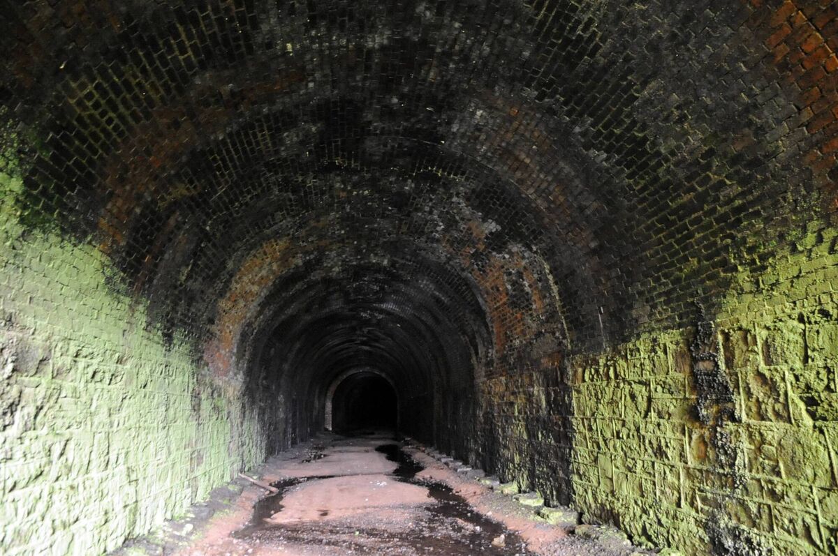 Inside the Goggins Hill railway tunnel (showing the bricked walls) on the old West Cork rail line. Picture: Eddie O'Hare Inside the Goggins Hill railway tunnel (showing the bricked walls) on the old West Cork rail line. Picture: Eddie O'Hare