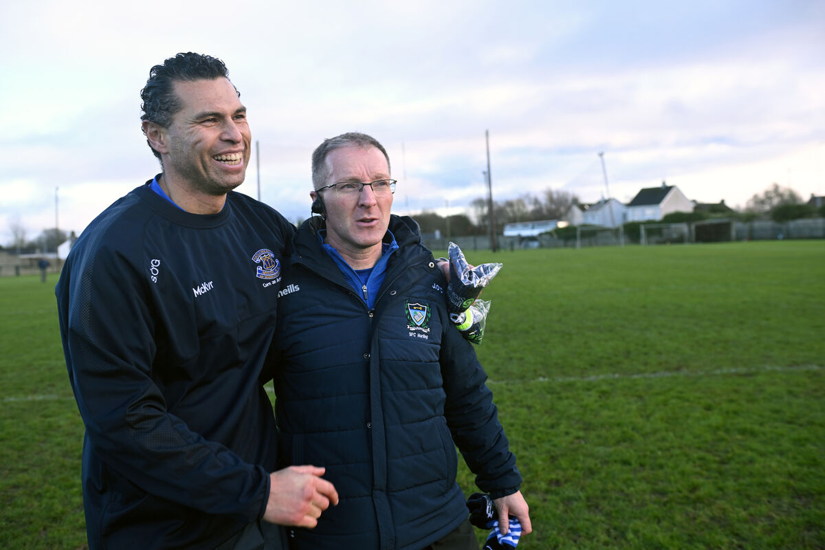 Seán Óg Ó hAilpin, Gaelcholaiste Mhuire AG with Jamesie O'Connor, St Flannans, Ennis after their TUS Dr Harty Cup (U19 A Hurling) semi-final at Kilmallock, Co Limerick. Picture Dan Linehan Seán Óg Ó hAilpin, Gaelcholaiste Mhuire AG with Jamesie O'Connor, St Flannans, Ennis after their TUS Dr Harty Cup (U19 A Hurling) semi-final at Kilmallock, Co Limerick. Picture Dan Linehan