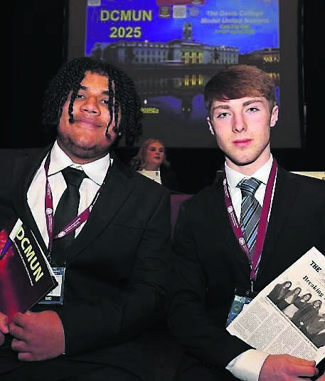 David Udeh and Oscar Doherty, Douglas Community School, at the 2025 Model United Nations, hosted by Davis College Mallow, at Cork City Hall. Picture: Jim Coughlan
David Udeh and Oscar Doherty, Douglas Community School, at the 2025 Model United Nations, hosted by Davis College Mallow, at Cork City Hall. Picture: Jim Coughlan