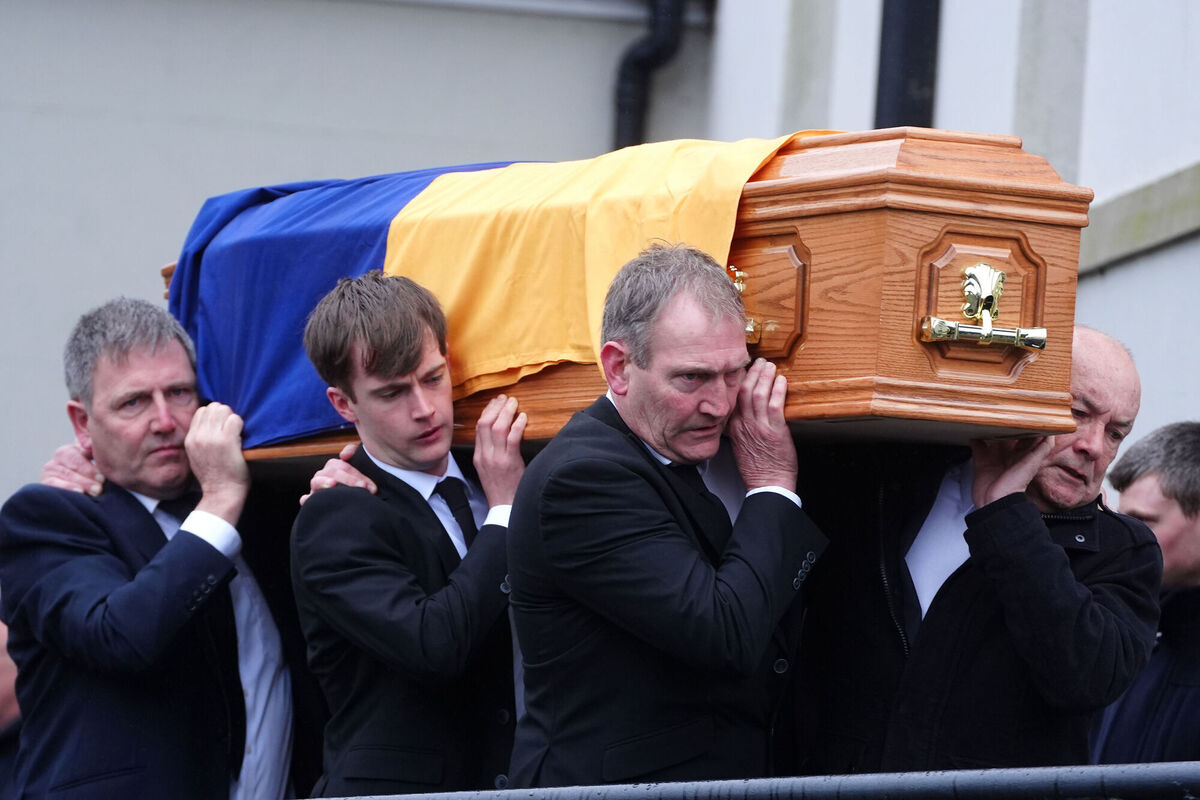 The coffin of Michael O'Sullivan is carried into St John the Baptist Church, Glantane. Jockey Michael O'Sullivan died as a result of the injuries he suffered in a fall at Thurles on February 6 at the age of 24. The coffin of Michael O'Sullivan is carried into St John the Baptist Church, Glantane. Jockey Michael O'Sullivan died as a result of the injuries he suffered in a fall at Thurles on February 6 at the age of 24.
