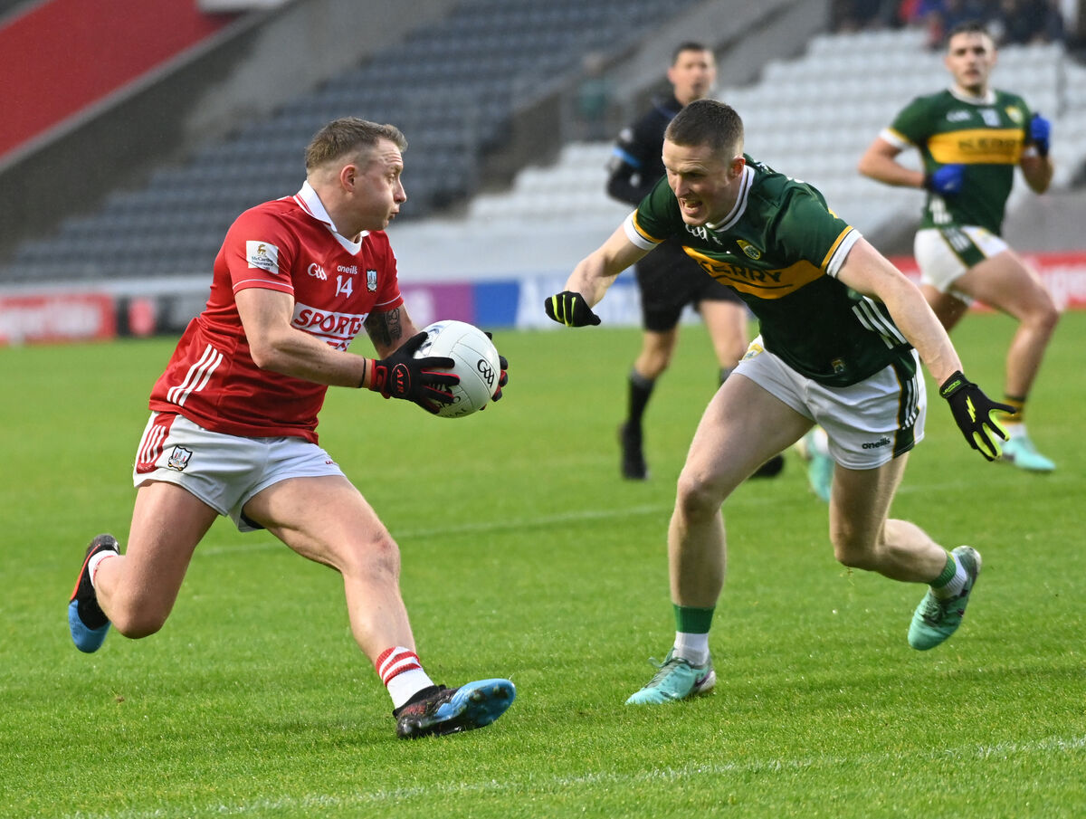 Cork's Brian Hurley takes on Kerry's Jason Foley. Picture: Eddie O'Hare Cork's Brian Hurley takes on Kerry's Jason Foley. Picture: Eddie O'Hare