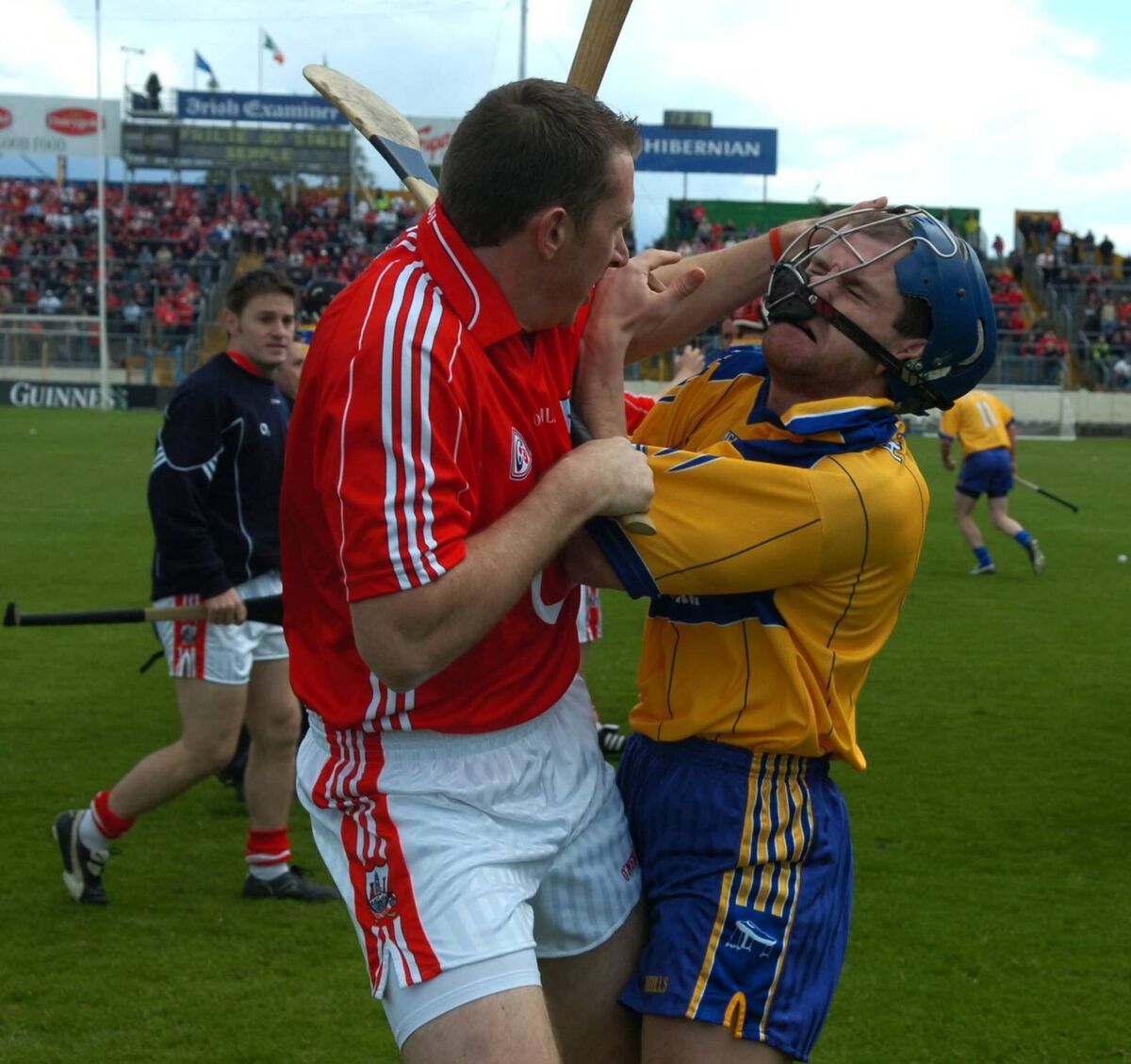 Cork's John Gardiner and Clare's Gerry O'Grady during the flare-up before the Munster SHC game in Thurles. Picture: Eddie O'Hare Cork's John Gardiner and Clare's Gerry O'Grady during the flare-up before the Munster SHC game in Thurles. Picture: Eddie O'Hare