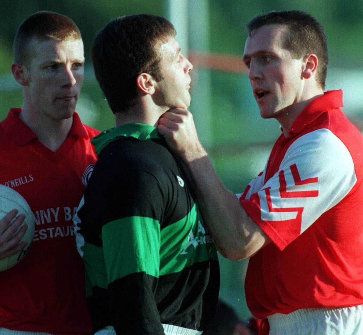 Cork team-mates Ciarán O'Sullivan of Beara and Nemo Rangers' Joe Kavanagh in a heated moment during the Cork SFC game in 1999. Picture: Eddie O'Hare Cork team-mates Ciarán O'Sullivan of Beara and Nemo Rangers' Joe Kavanagh in a heated moment during the Cork SFC game in 1999. Picture: Eddie O'Hare