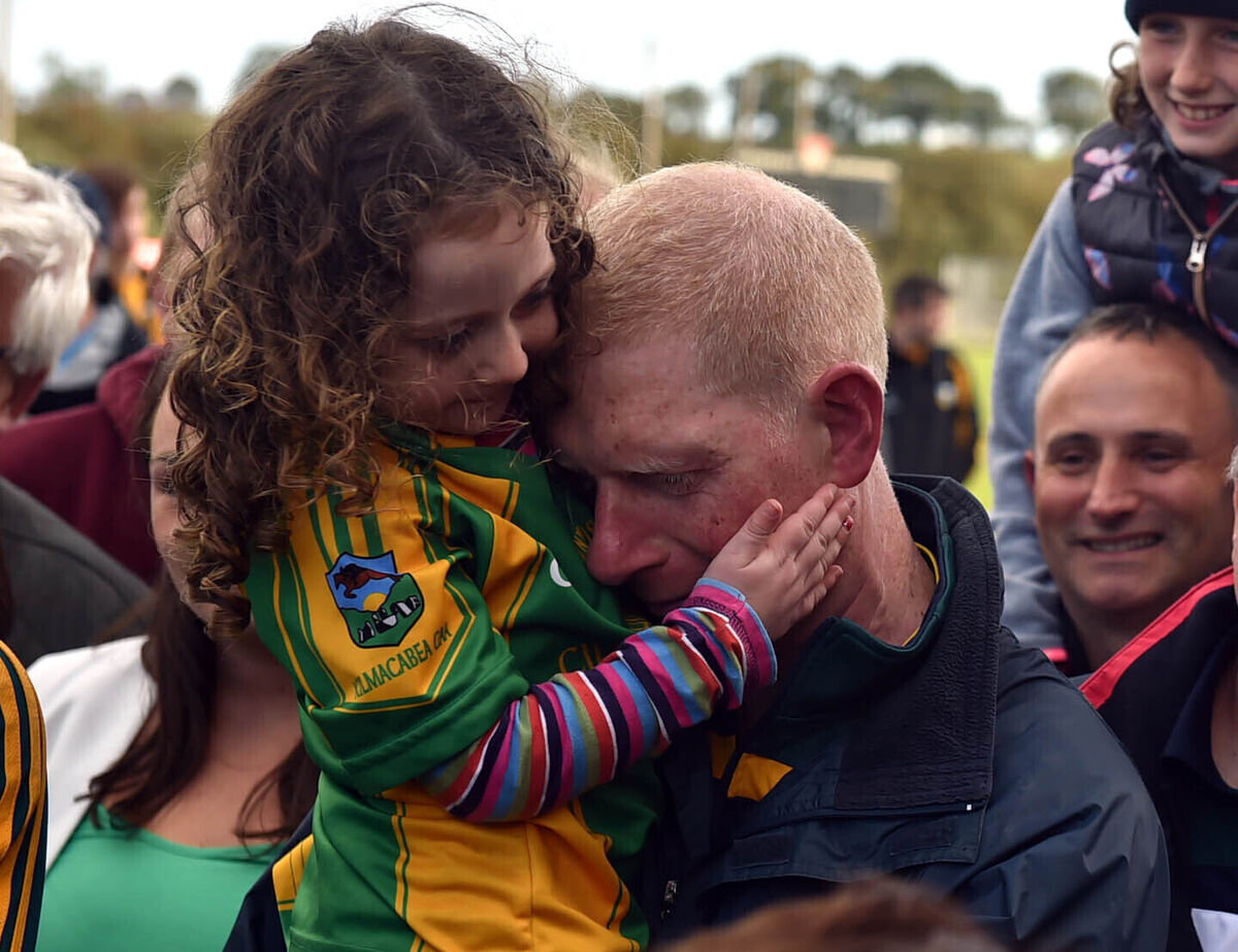 Kilmacabea manager Kevin O'Driscoll gets a hug from his daughter Maggie after defeating Kilbrittain in the Carbery JAFC final at Clonakilty in 2017. Picture: Eddie O'Hare Kilmacabea manager Kevin O'Driscoll gets a hug from his daughter Maggie after defeating Kilbrittain in the Carbery JAFC final at Clonakilty in 2017. Picture: Eddie O'Hare