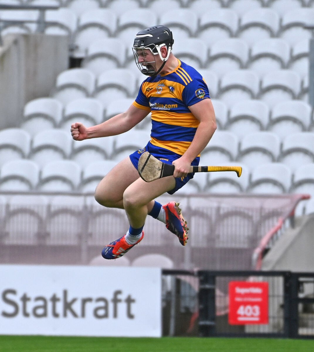 Lisgoold's Cathal Hickey leaps into the air to celebrate his goal against Erin's Own in the Co-op SuperStores Cork IAHC final replay. Picture: Eddie O'Hare Lisgoold's Cathal Hickey leaps into the air to celebrate his goal against Erin's Own in the Co-op SuperStores Cork IAHC final replay. Picture: Eddie O'Hare