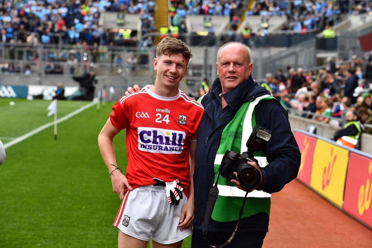 Eddie O'Hare with his son Alan following Cork's All-Ireland MFC final win over Galway in 2019. Eddie O'Hare with his son Alan following Cork's All-Ireland MFC final win over Galway in 2019.