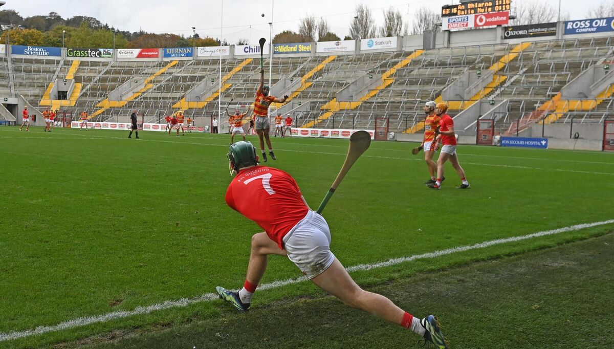 Blarney's Mark Coleman takes a last-minute sideline cut in the 2023 Co-op SuperStores Cork SAHC final against Newcestown. Picture: Eddie O'Hare Blarney's Mark Coleman takes a last-minute sideline cut in the 2023 Co-op SuperStores Cork SAHC final against Newcestown. Picture: Eddie O'Hare