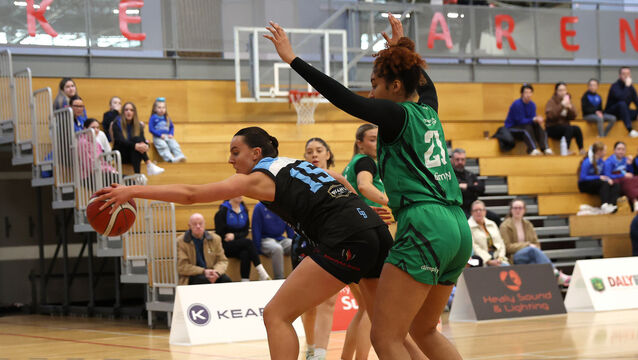 <p>PUSHING ON: Emer Dunne, UCC Glanmire, battling Christina Ojide Boike, Portlaoise Panthers. Picture: Jim Coughlan.</p> <p>PUSHING ON: Emer Dunne, UCC Glanmire, battling Christina Ojide Boike, Portlaoise Panthers. Picture: Jim Coughlan.</p>